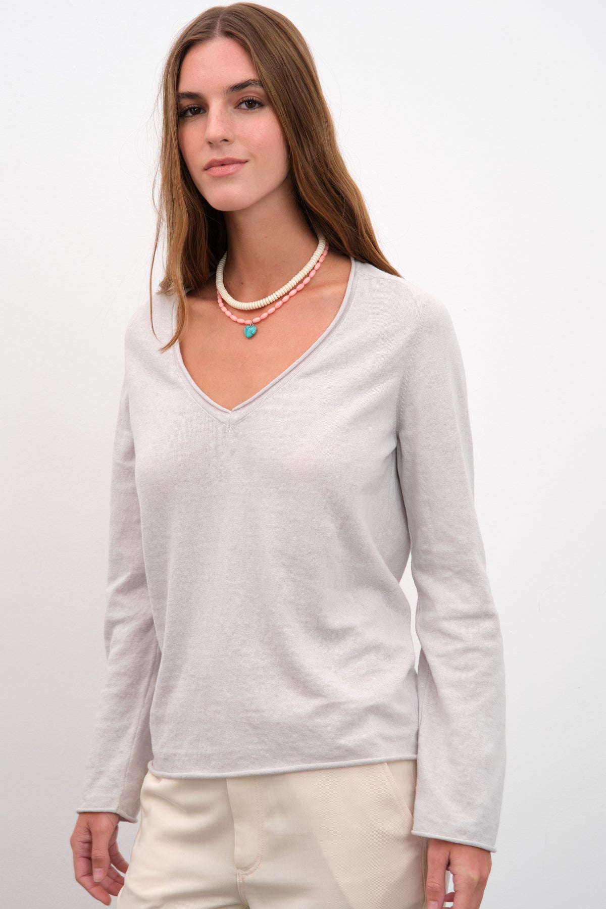 V Yakalı Cotton Linen Lightweight Triko