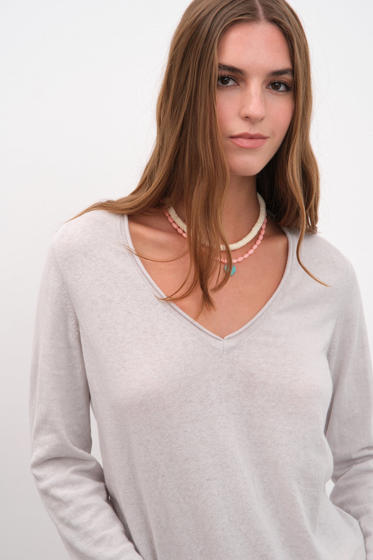 V Yakalı Cotton Linen Lightweight Triko