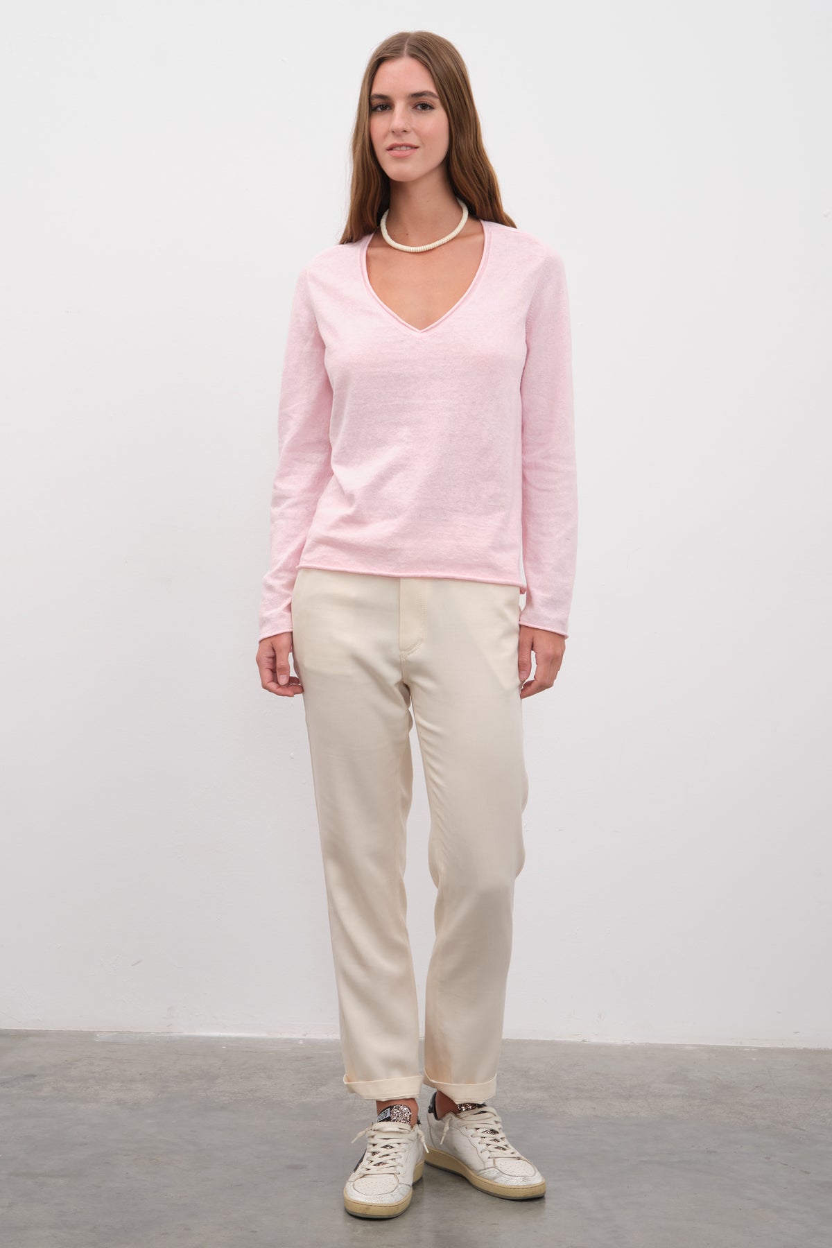 V Yakalı Cotton Linen Lightweight Triko