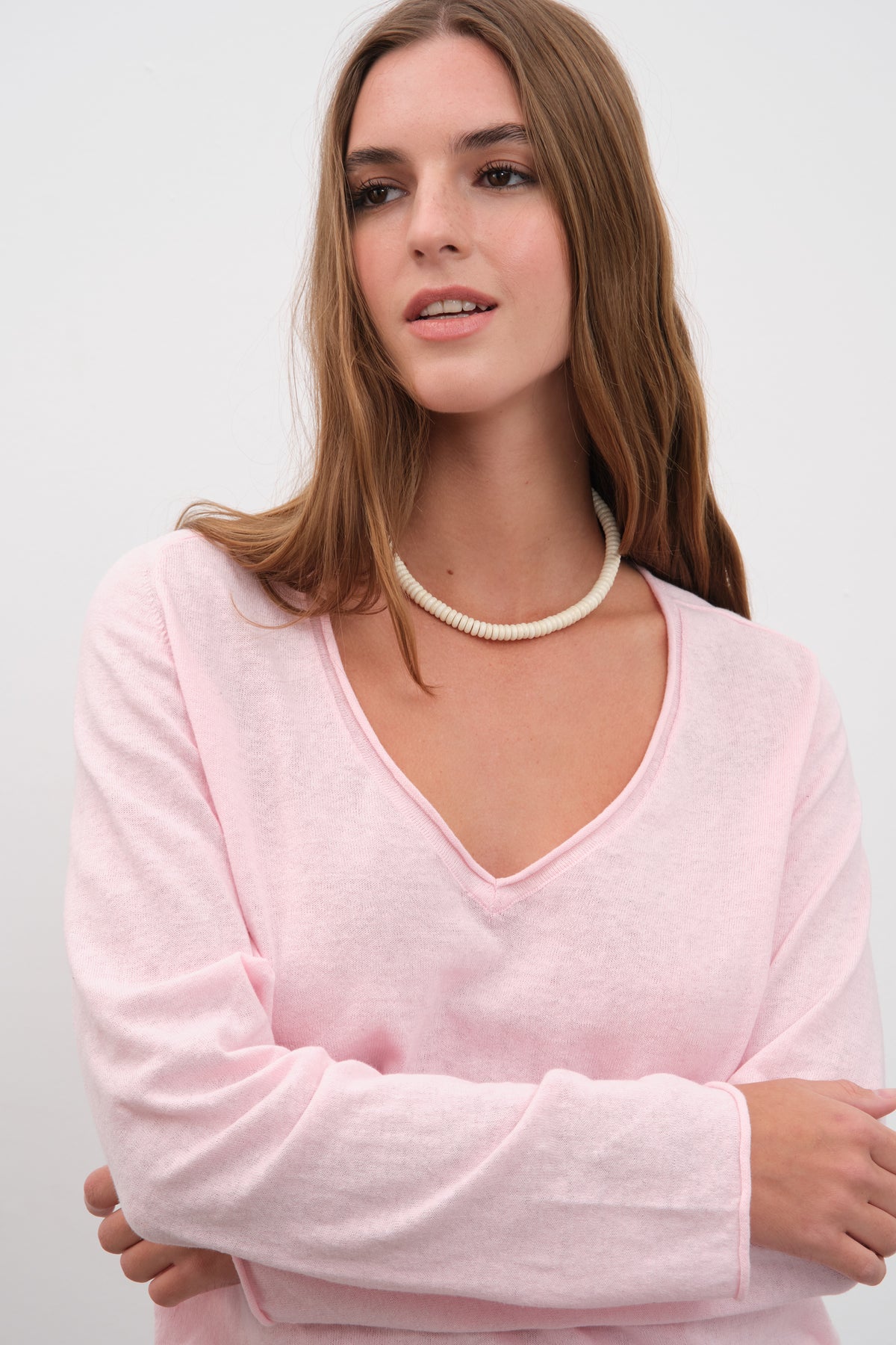 V Yakalı Cotton Linen Lightweight Triko
