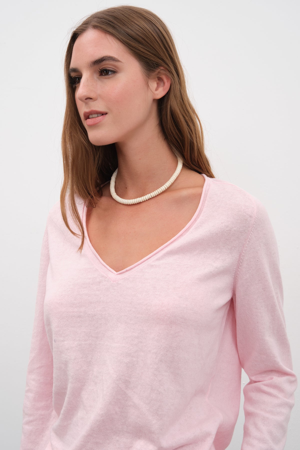 V Yakalı Cotton Linen Lightweight Triko