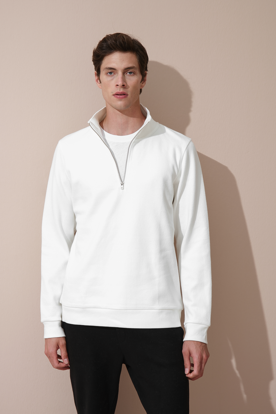 Yarım Fermuarlı Brushed Cotton Unisex Sweatshirt