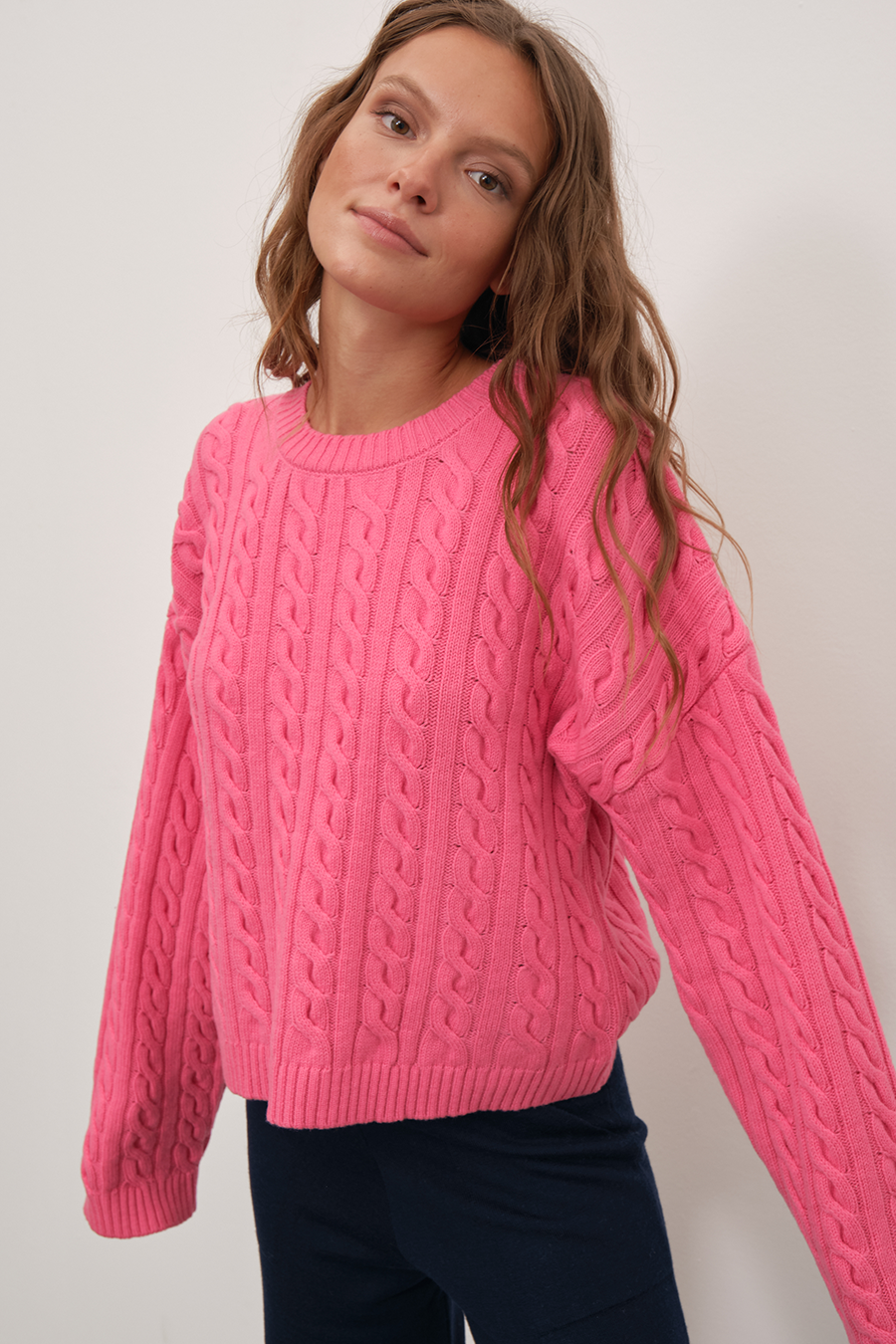 Cable Knit Crop Merino Triko