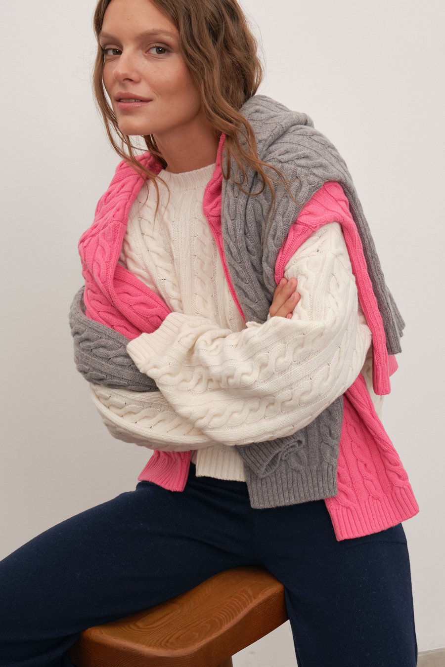 Cable Knit Crop Merino Triko