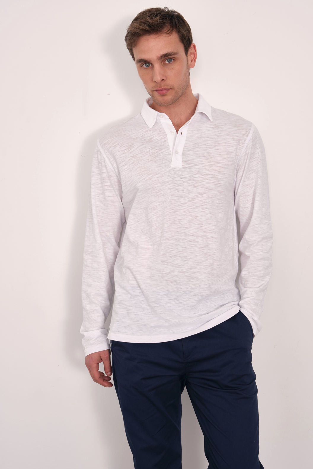 Polo Yakalı Uzun Kollu Flamlı Cotton T-shirt