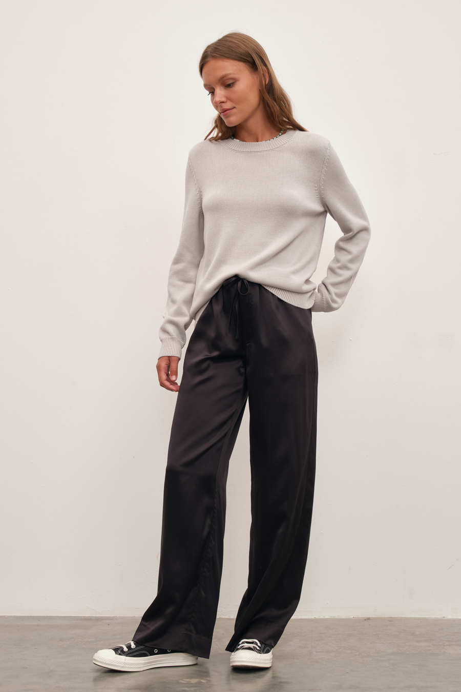 İpek Saten Bol Paçalı Pantolon