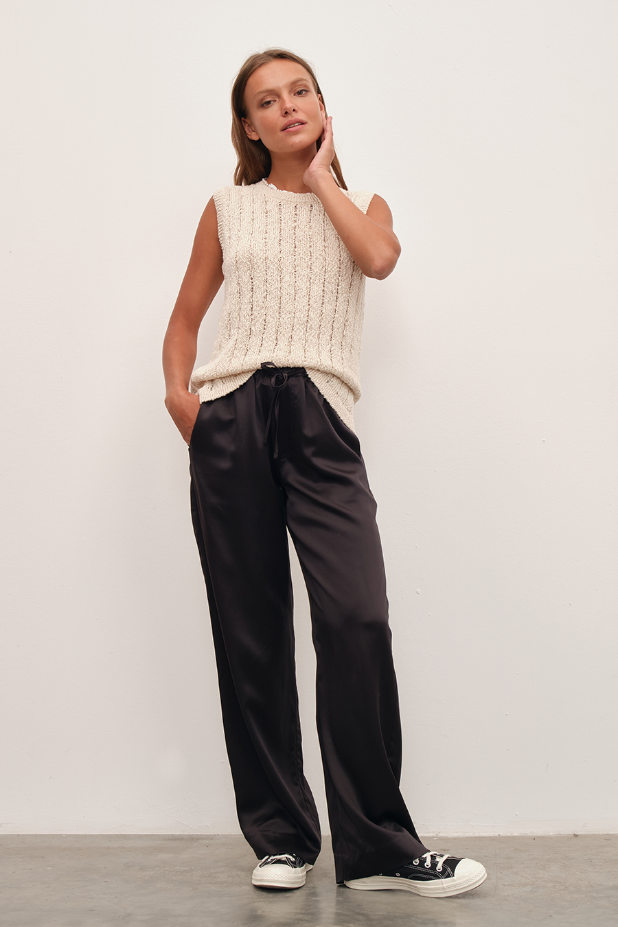 İpek Saten Bol Paçalı Pantolon