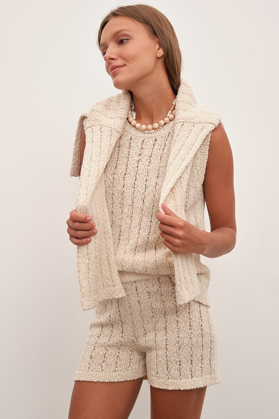 Organik Cotton Kroşe Triko Short