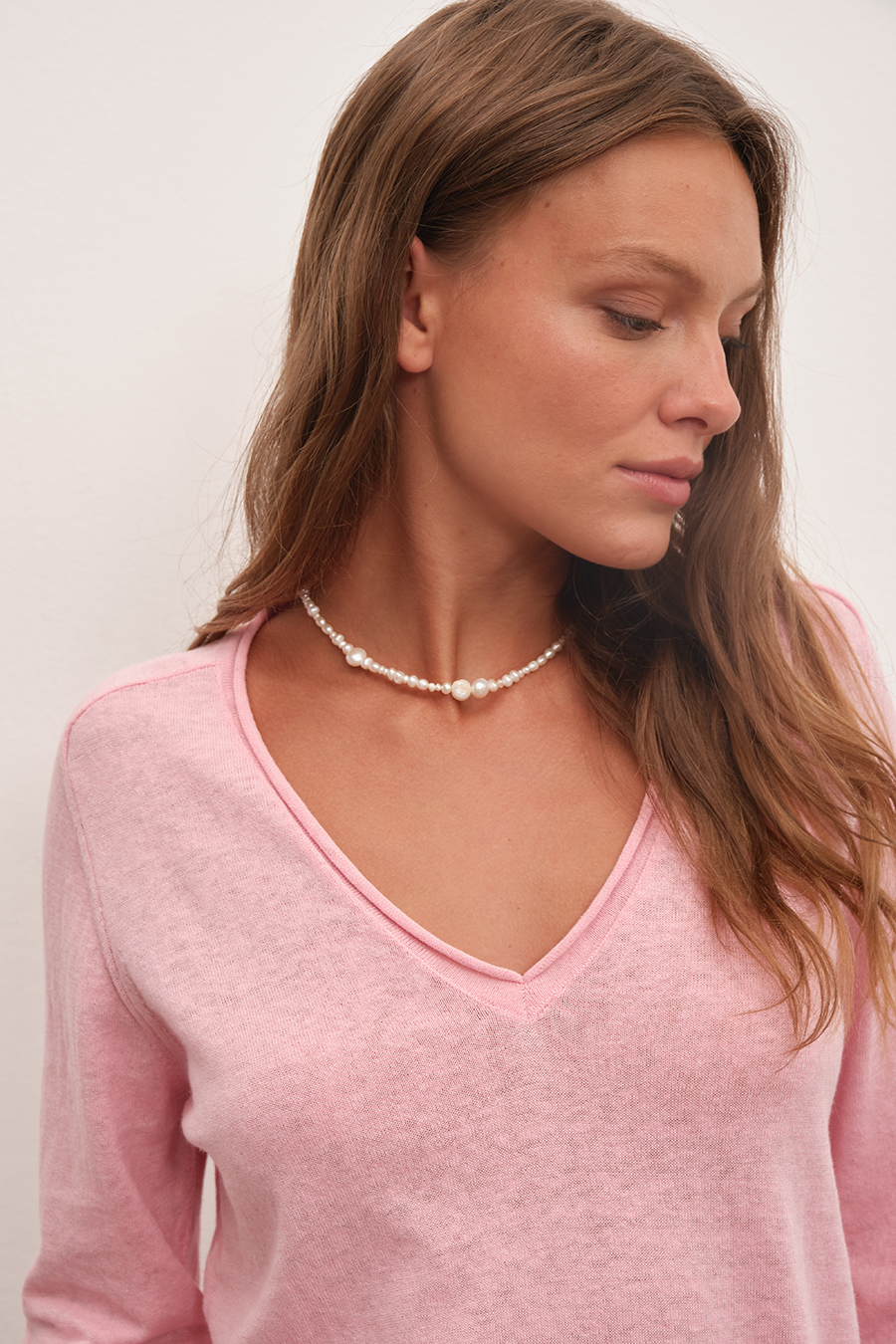 V Yakalı Cotton Linen Lightweight Triko