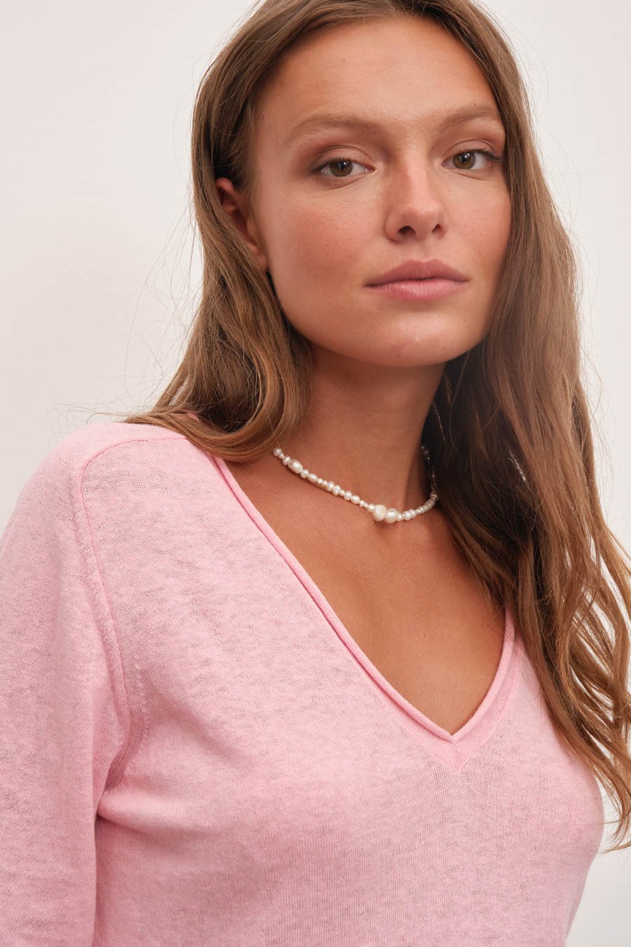 V Yakalı Cotton Linen Lightweight Triko