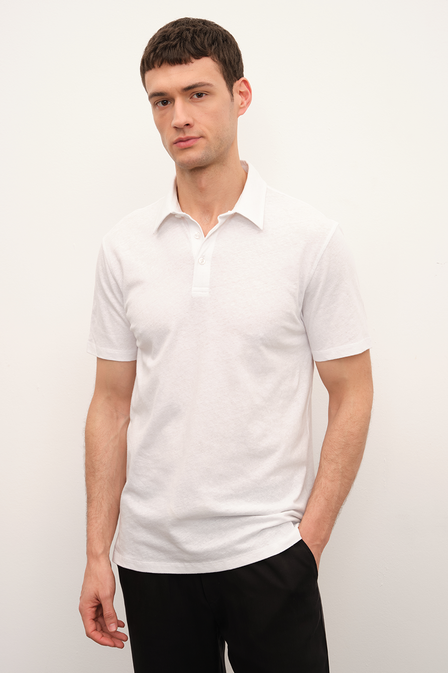 Polo Yakalı Cotton Linen T-shirt