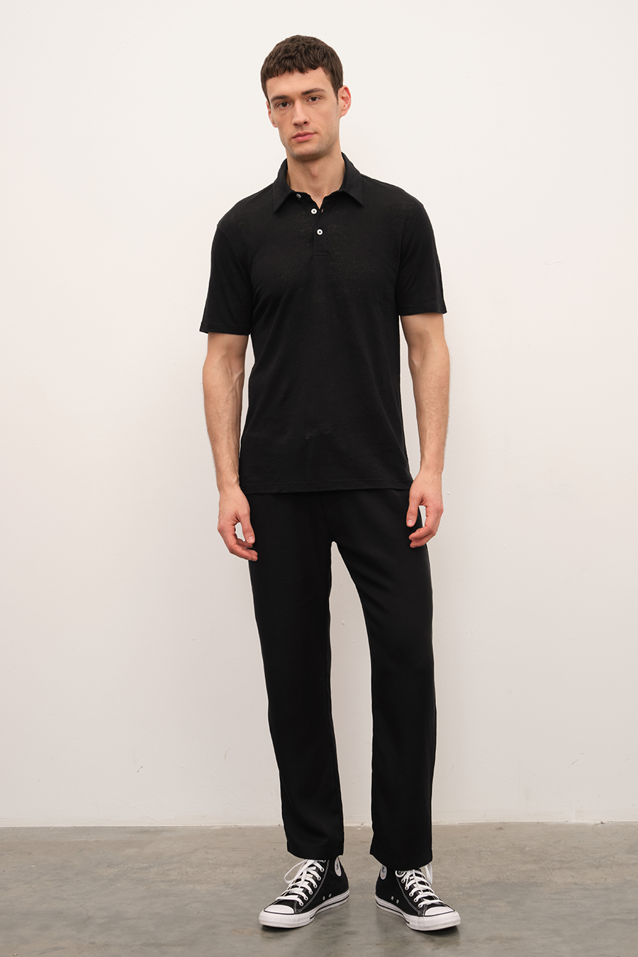Polo Yakalı Cotton Linen T-shirt
