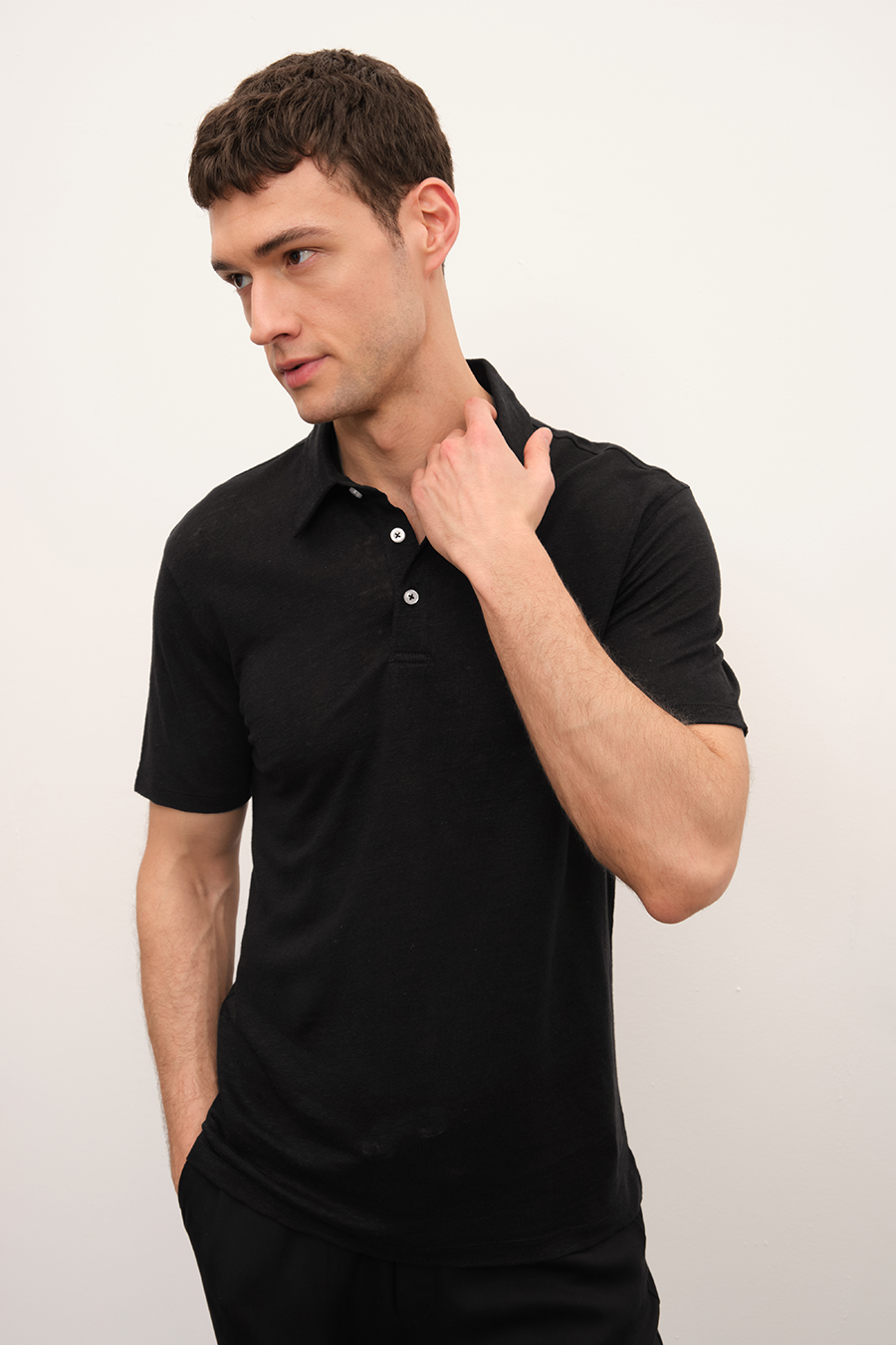 Polo Yakalı Cotton Linen T-shirt
