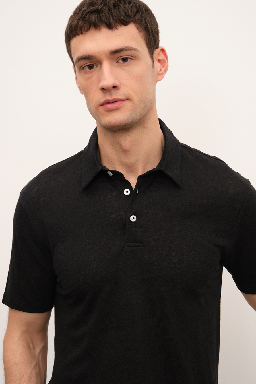 Polo Yakalı Cotton Linen T-shirt