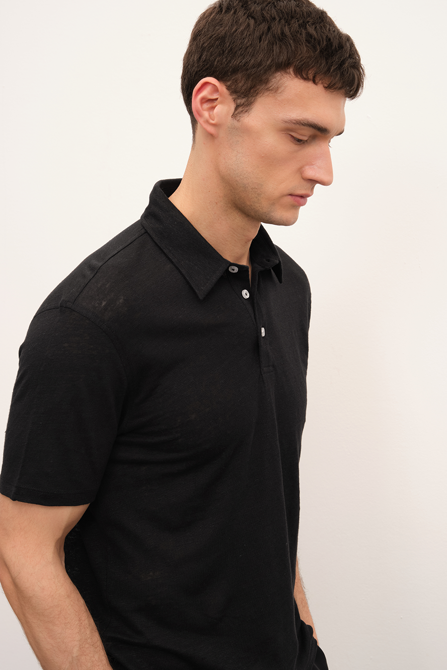 Polo Yakalı Cotton Linen T-shirt