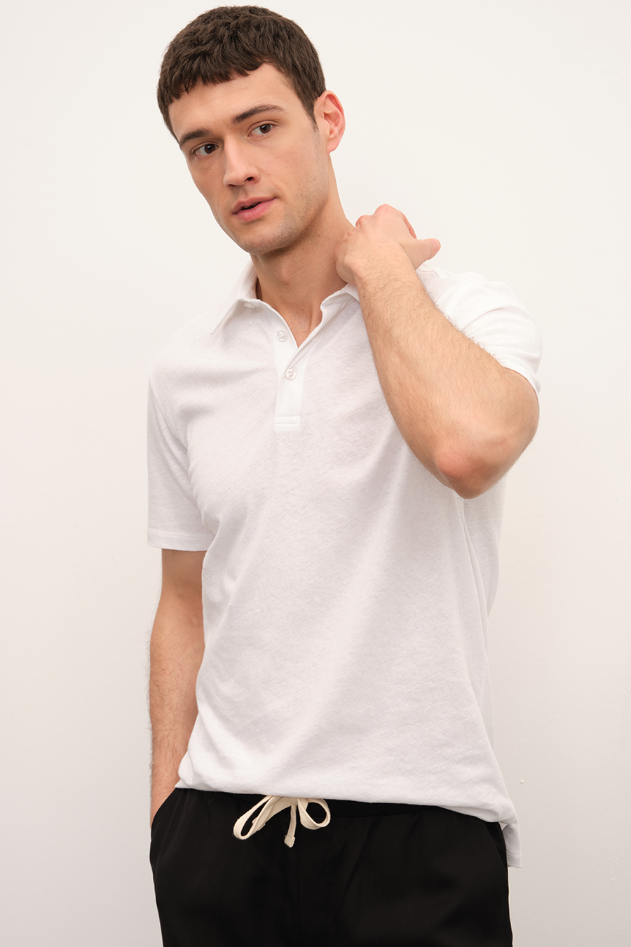 Polo Yakalı Cotton Linen T-shirt