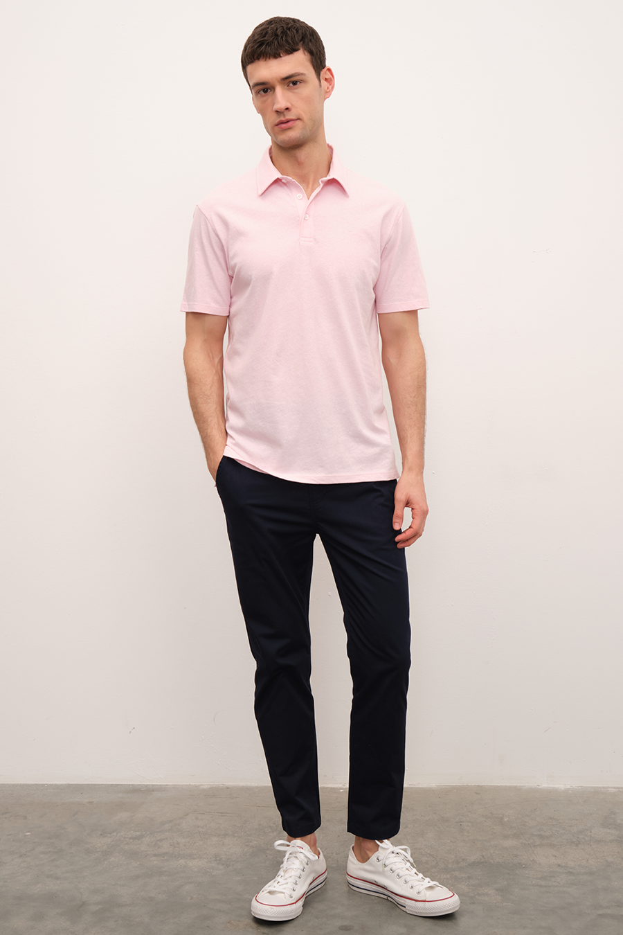 Polo Yakalı Cotton Linen T-shirt