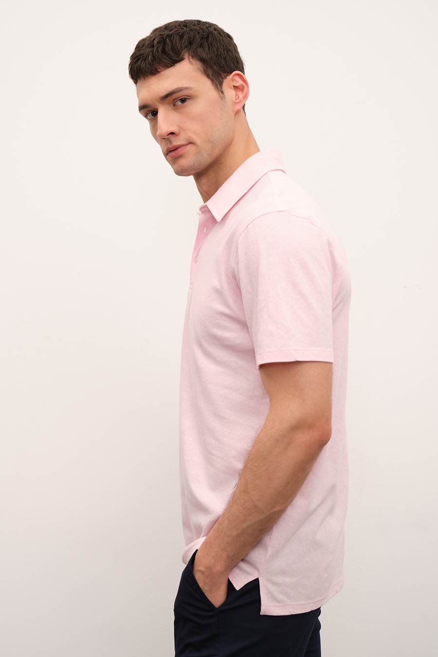 Polo Yakalı Cotton Linen T-shirt