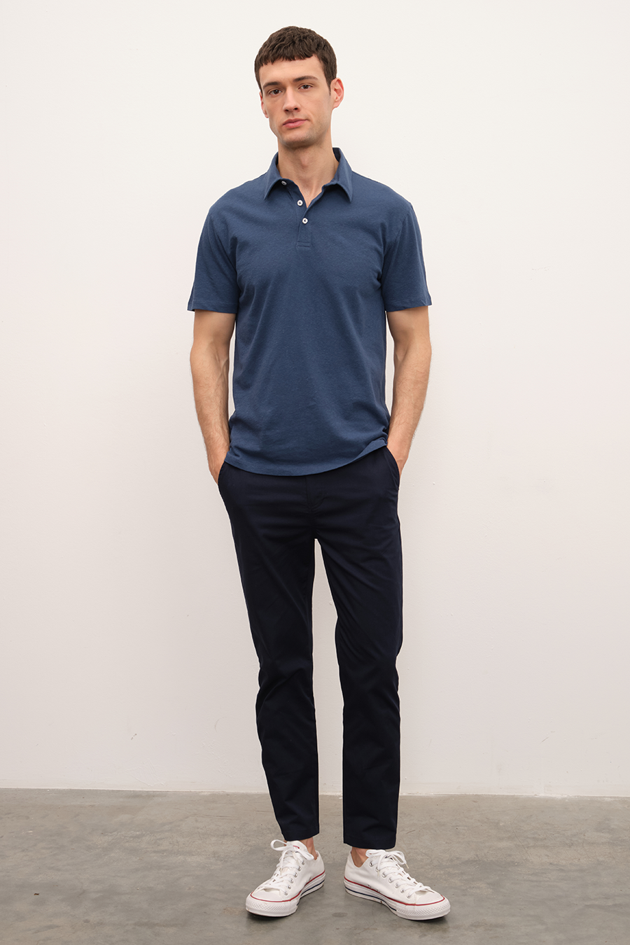 Polo Yakalı Cotton Linen T-shirt