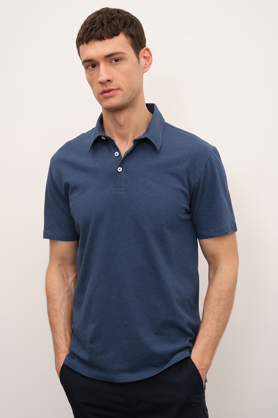 Polo Yakalı Cotton Linen T-shirt