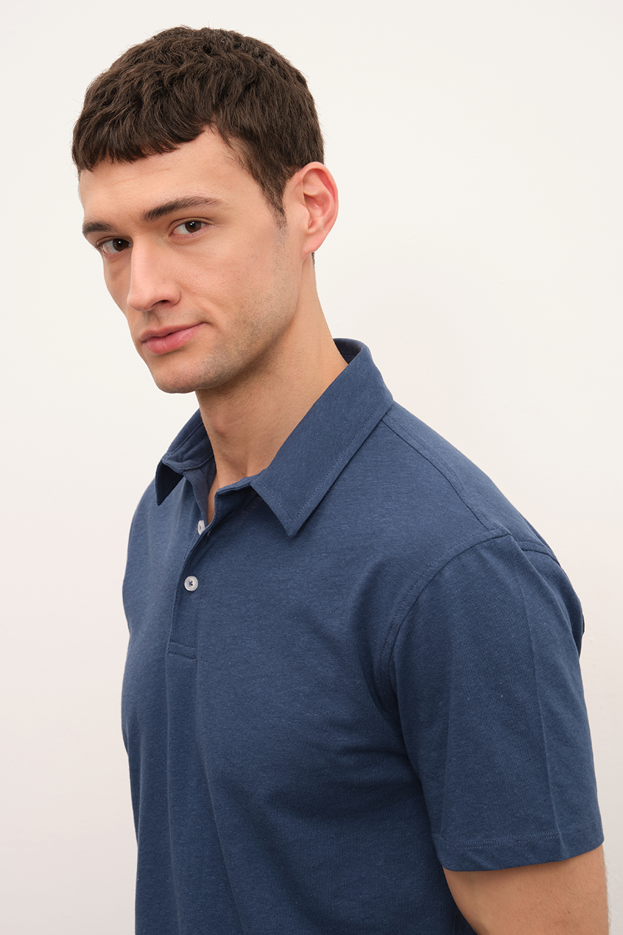 Polo Yakalı Cotton Linen T-shirt