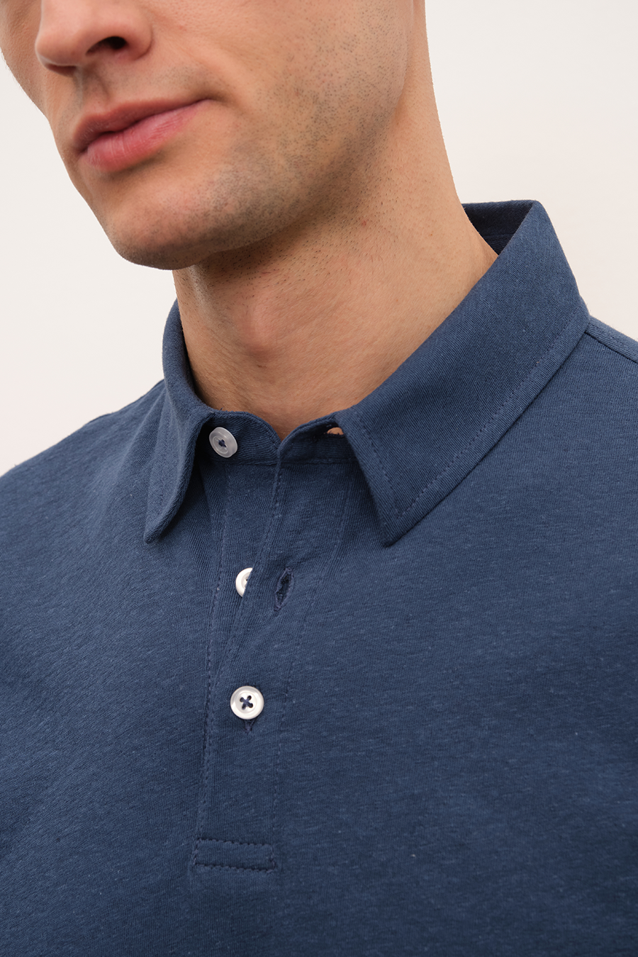 Polo Yakalı Cotton Linen T-shirt