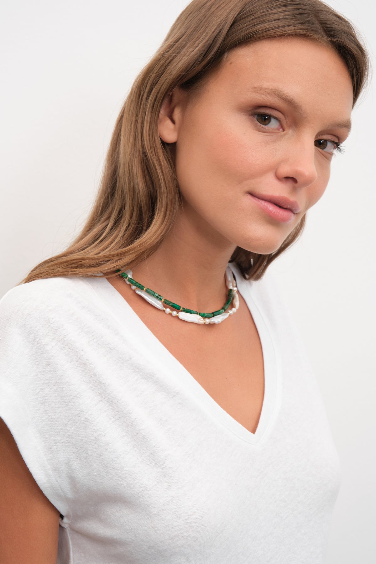 V Yakalı Cotton Linen T-shirt