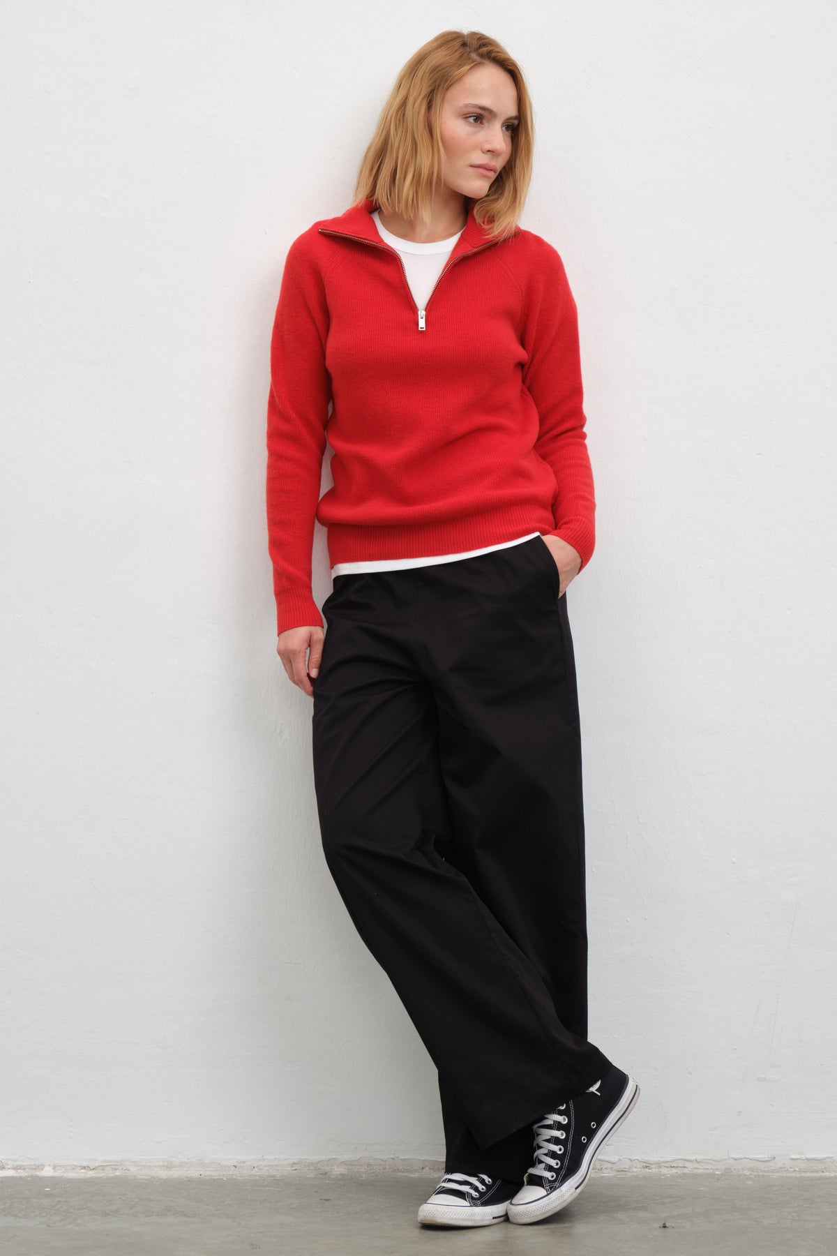 İnce Ribana Örgülü Yarım Fermuarlı Unisex Merino Triko