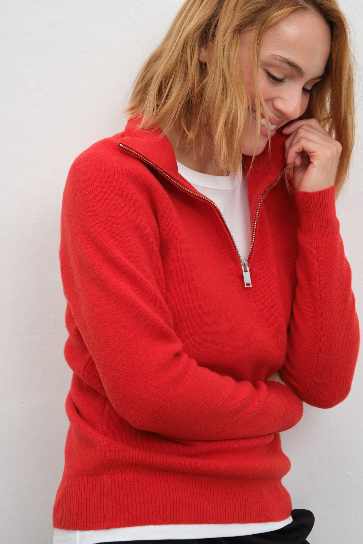 İnce Ribana Örgülü Yarım Fermuarlı Unisex Merino Triko