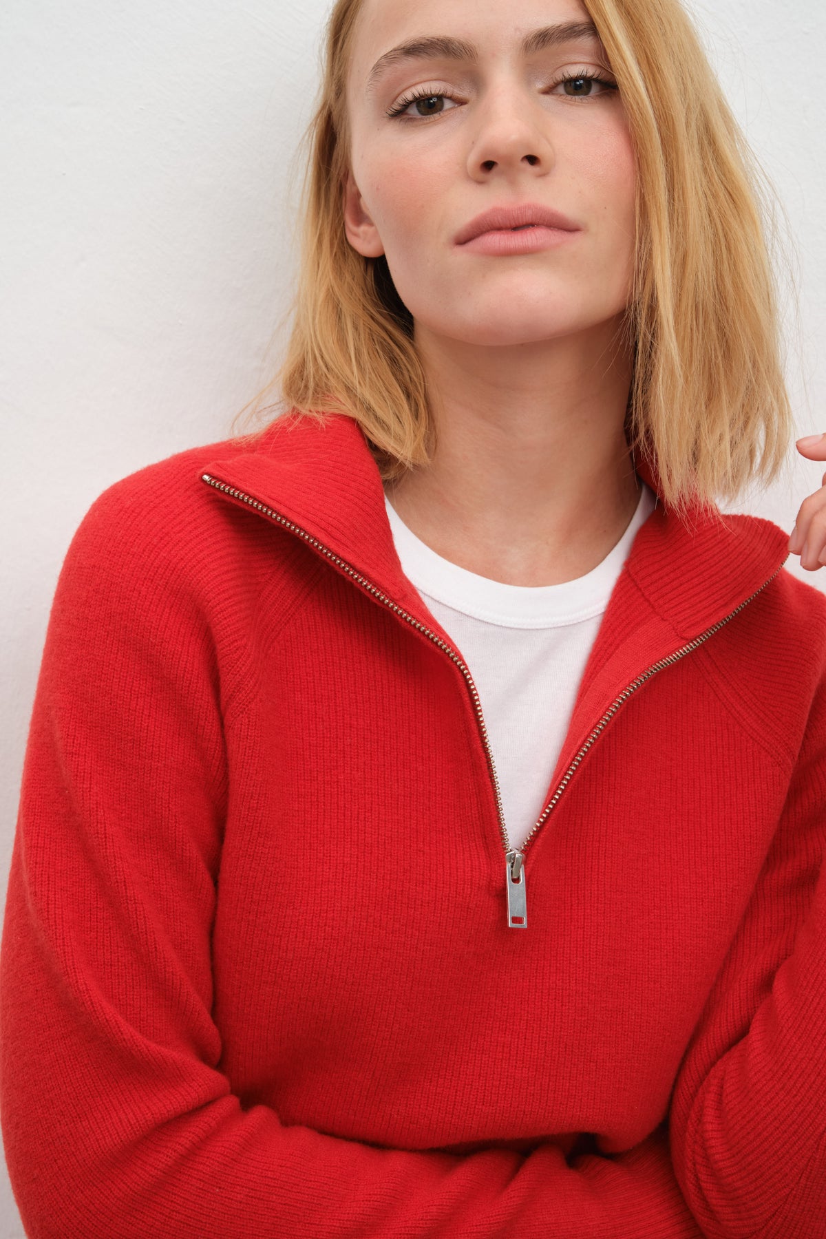 İnce Ribana Örgülü Yarım Fermuarlı Unisex Merino Triko