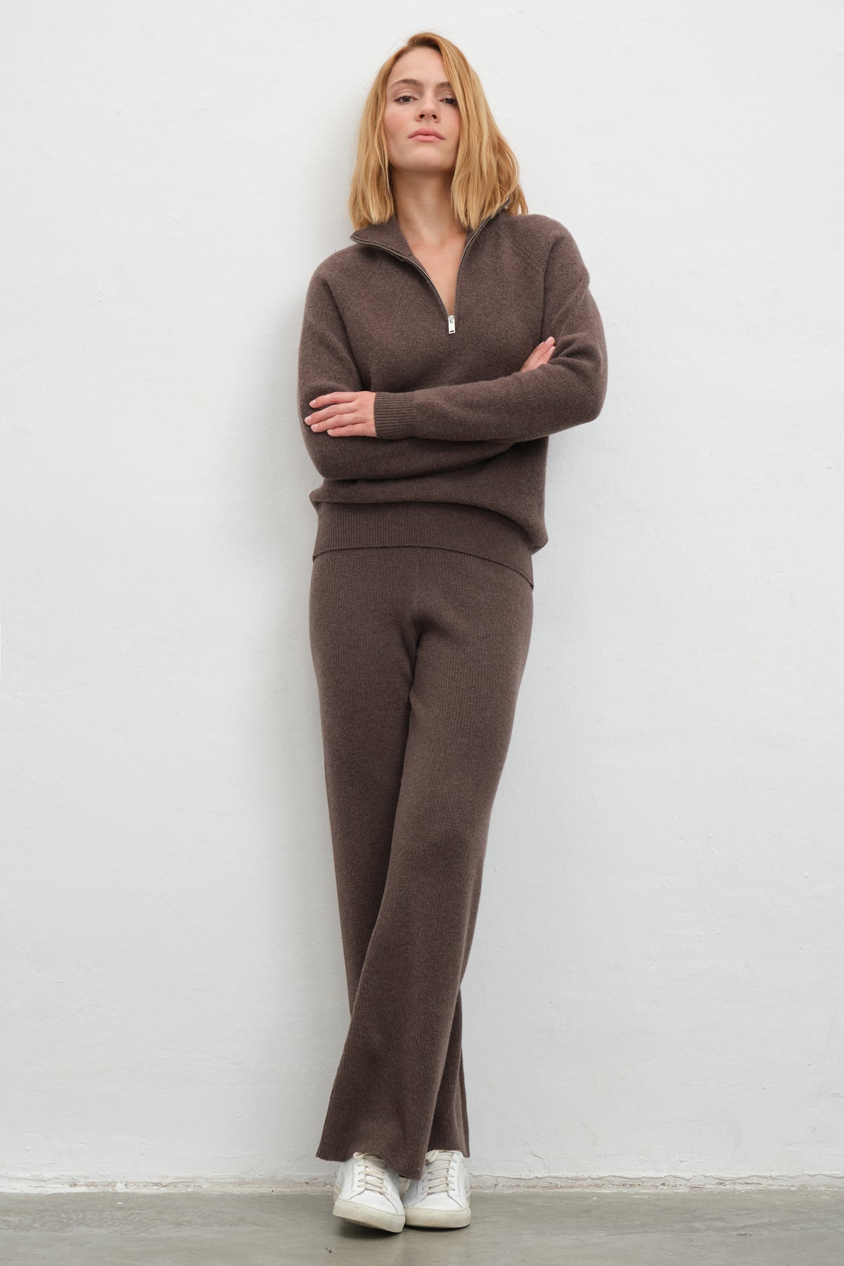 İnce Ribana Örgülü Yarım Fermuarlı Unisex Merino Triko