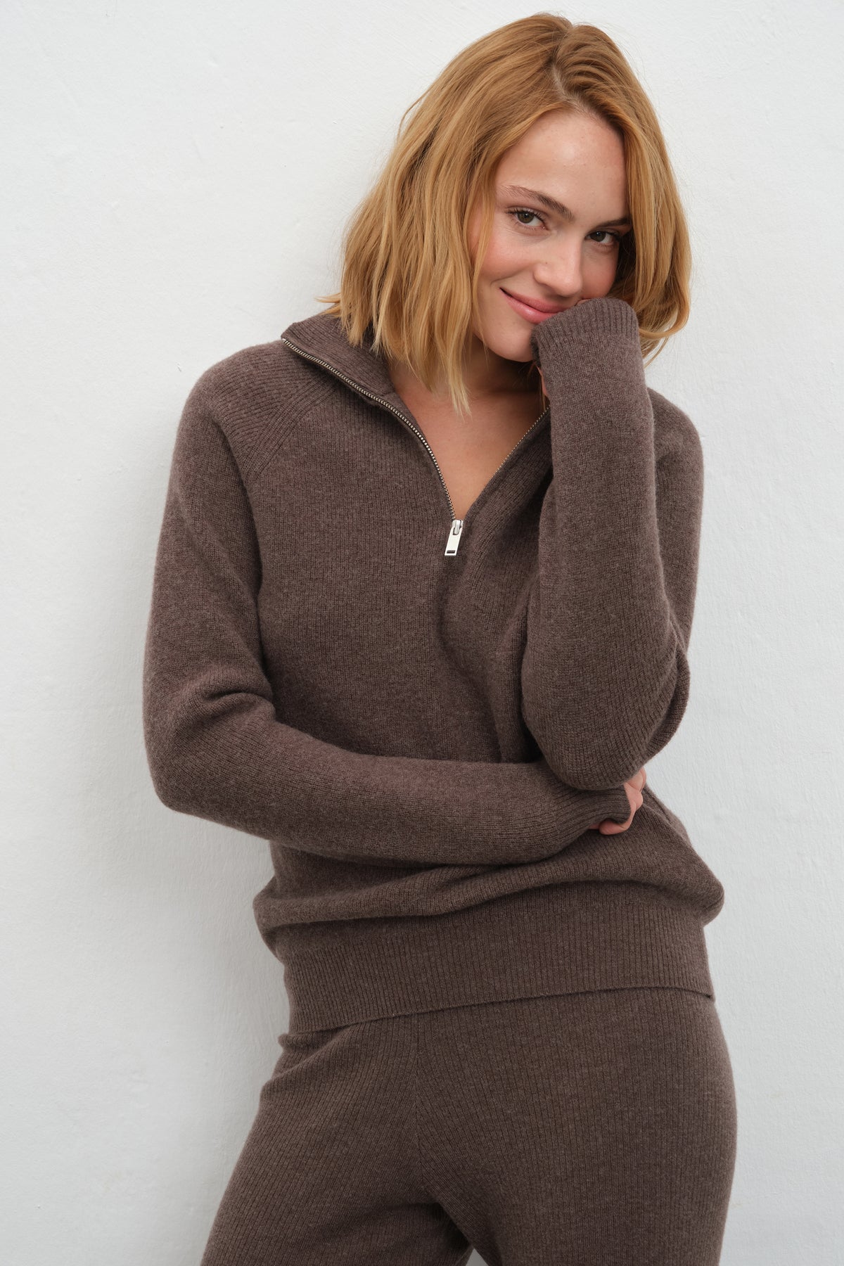 İnce Ribana Örgülü Yarım Fermuarlı Unisex Merino Triko