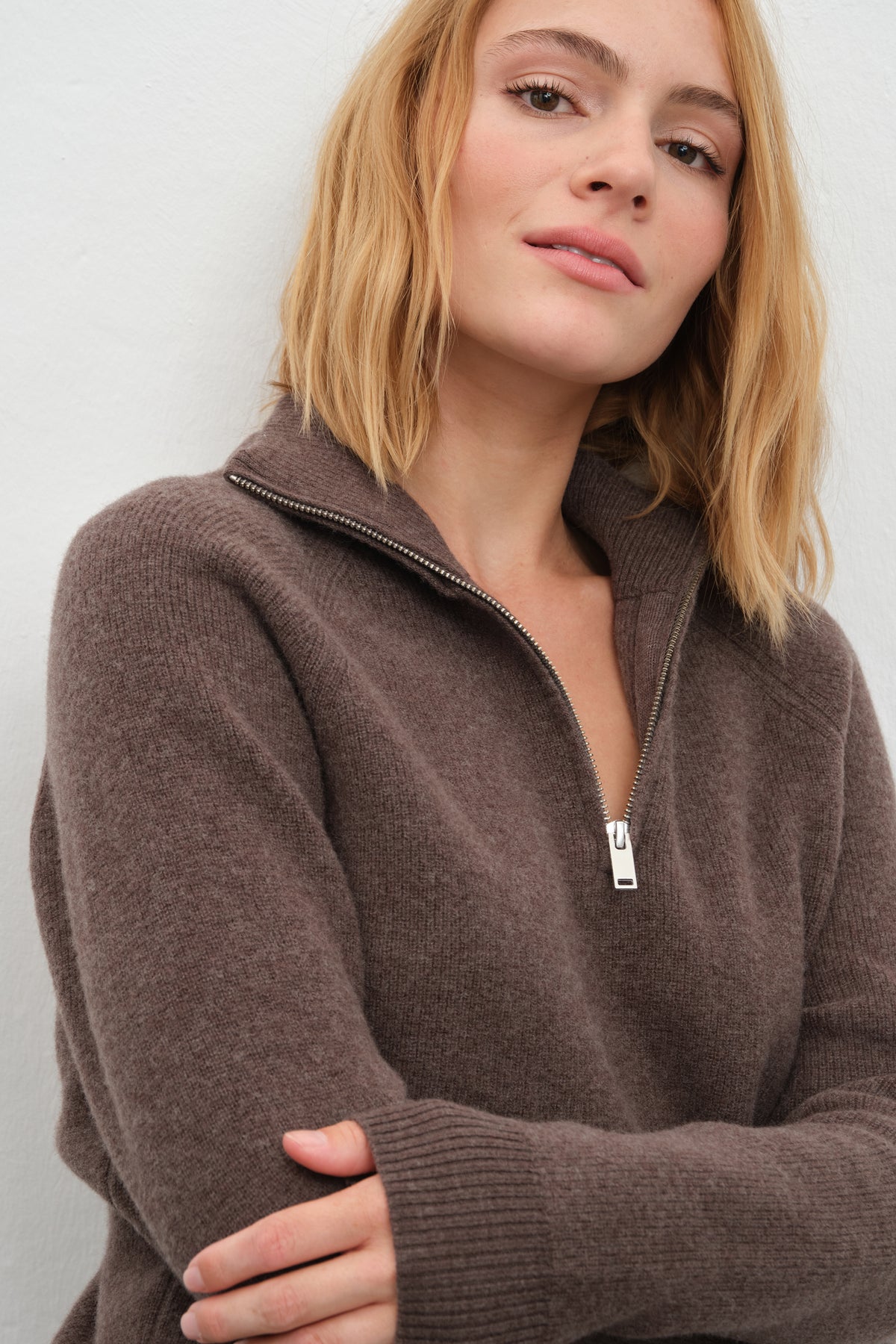 İnce Ribana Örgülü Yarım Fermuarlı Unisex Merino Triko