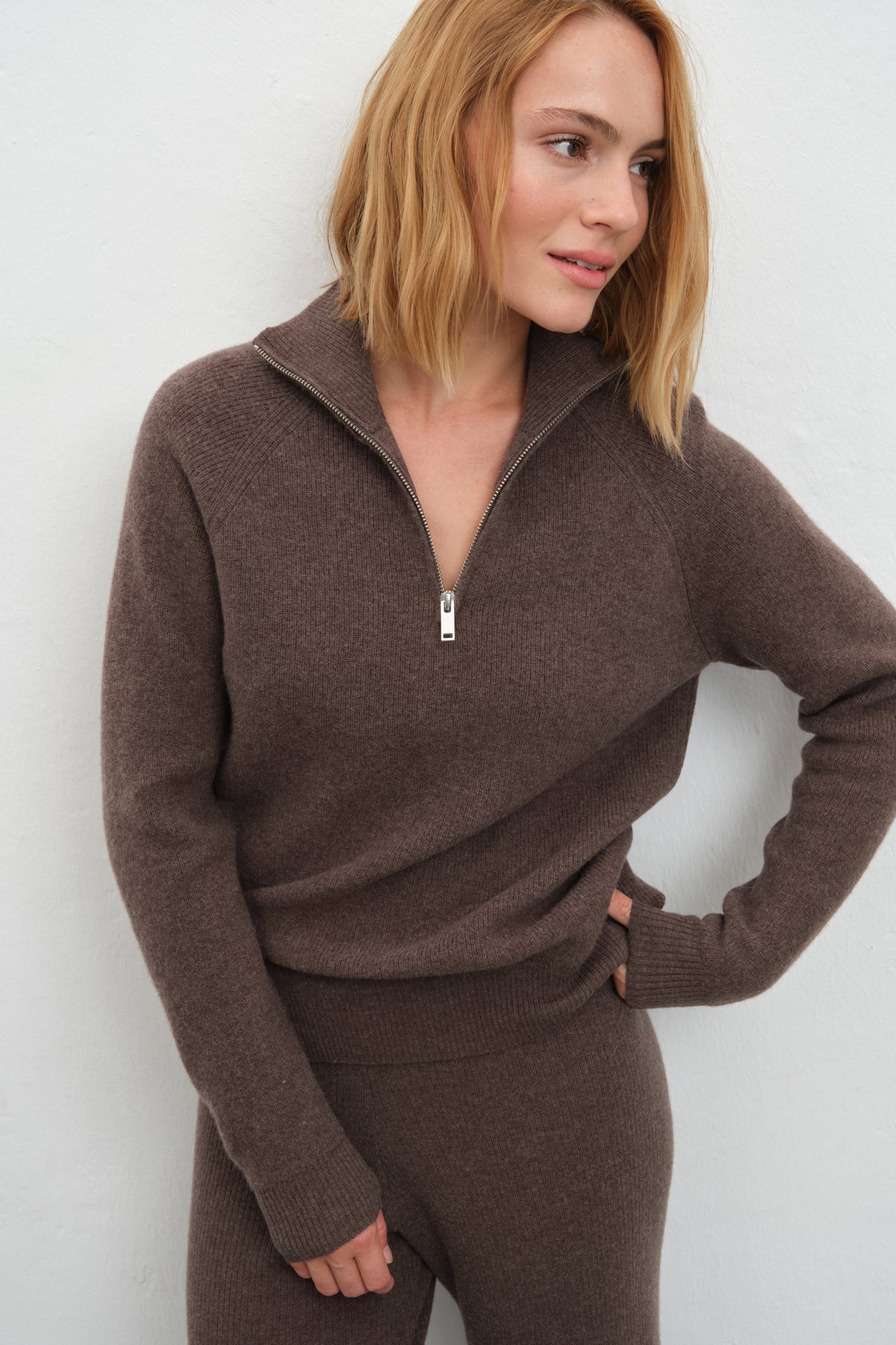 İnce Ribana Örgülü Yarım Fermuarlı Unisex Merino Triko