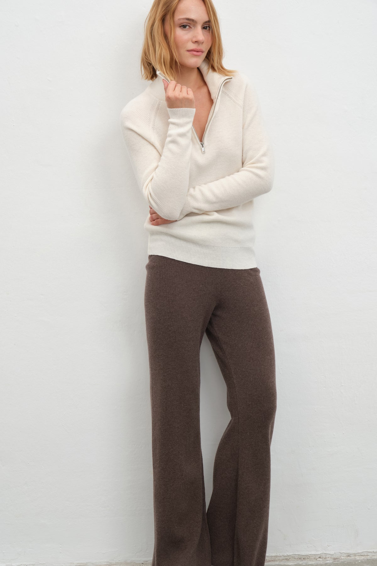 İnce Ribana Örgülü Yarım Fermuarlı Unisex Merino Triko