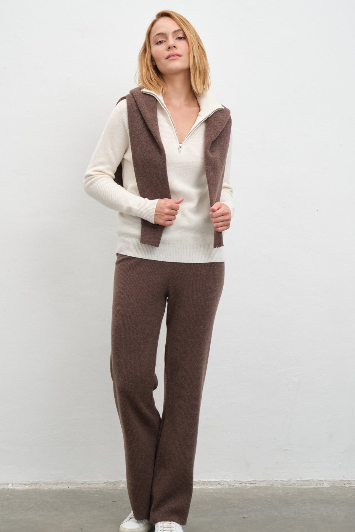 İnce Ribana Örgülü Yarım Fermuarlı Unisex Merino Triko