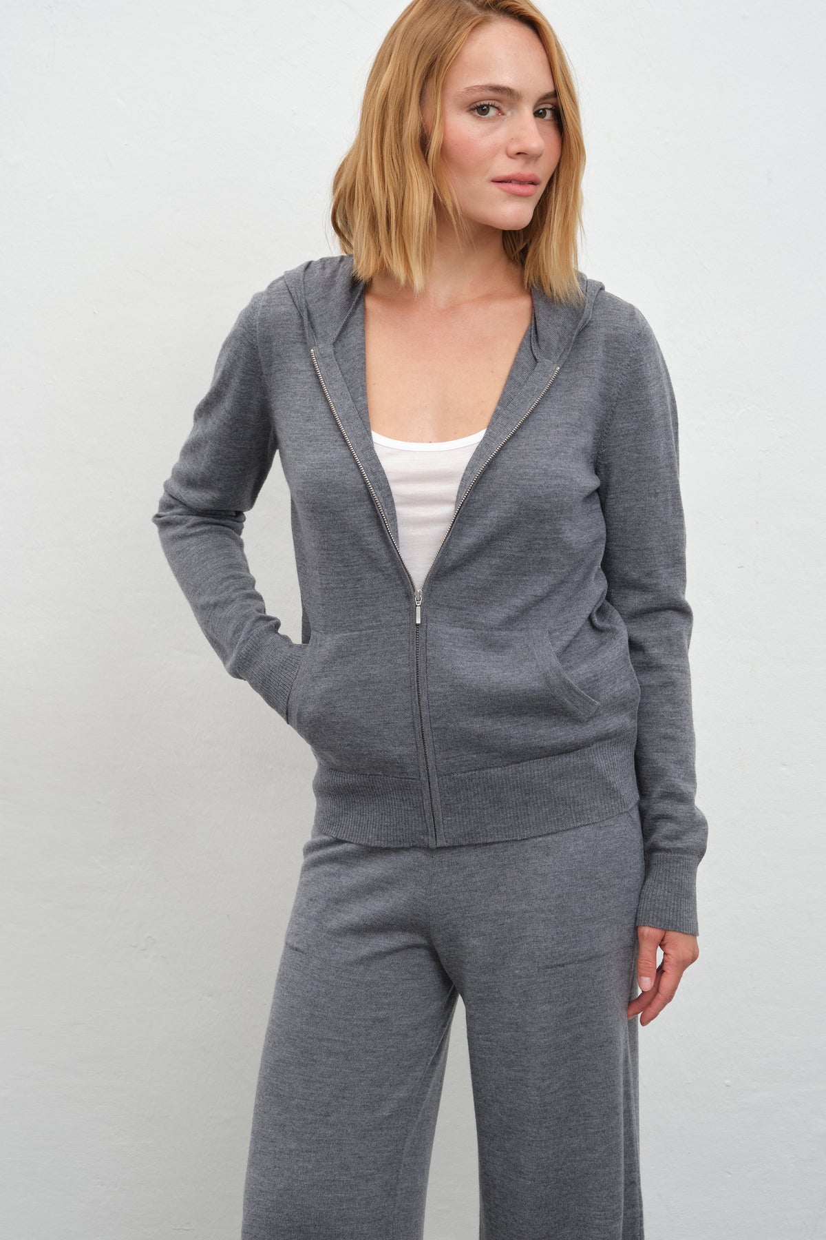 Fermuarlı Lightweight Merino Fitted Hoodie