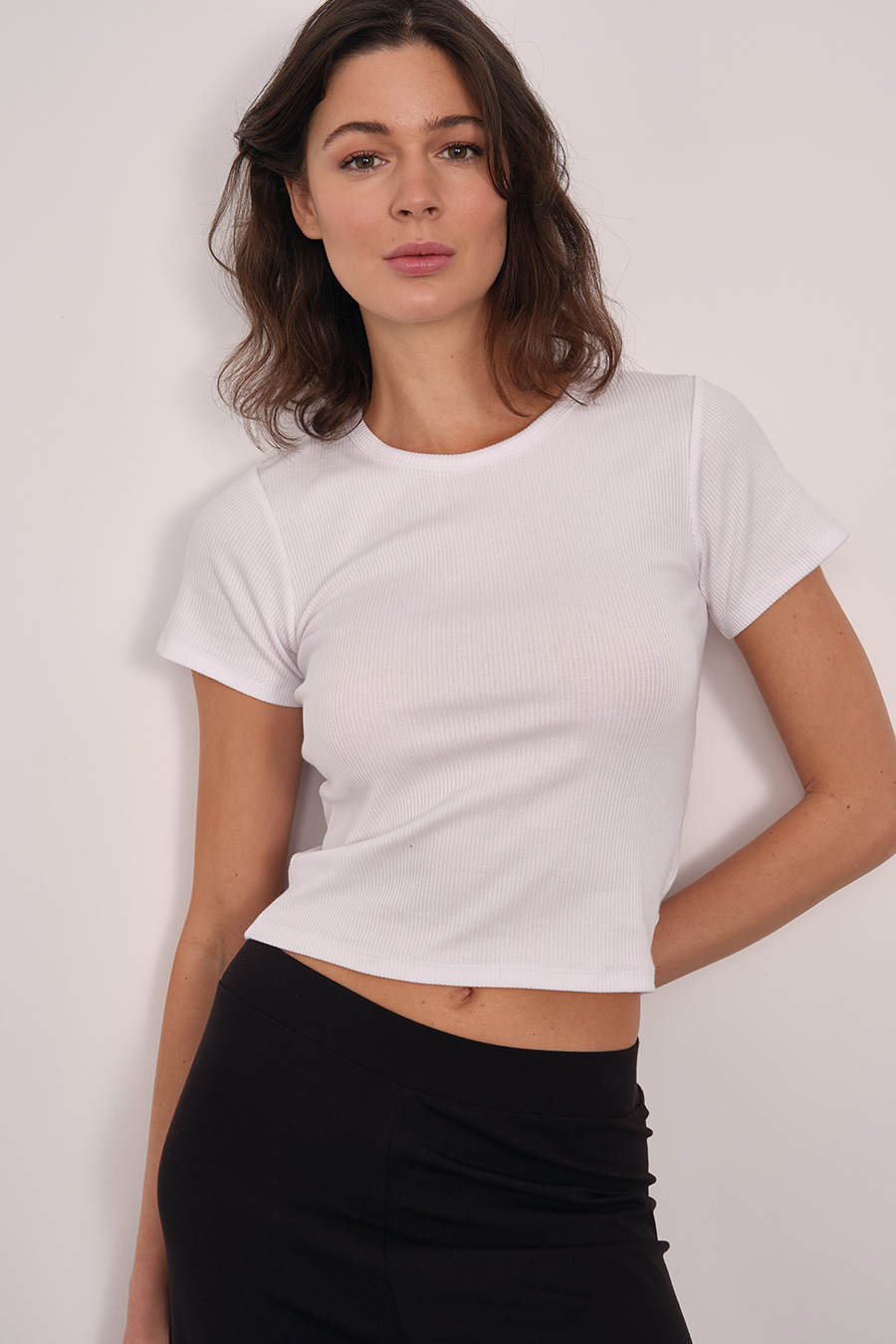 Form-Fitting Ribanalı Cotton Crop T-shirt