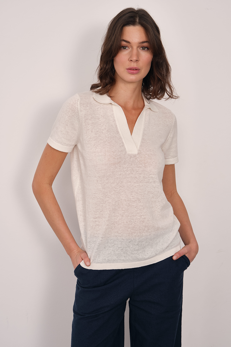 Polo Yakalı Kısa Kollu Lightweight Cotton Linen Triko