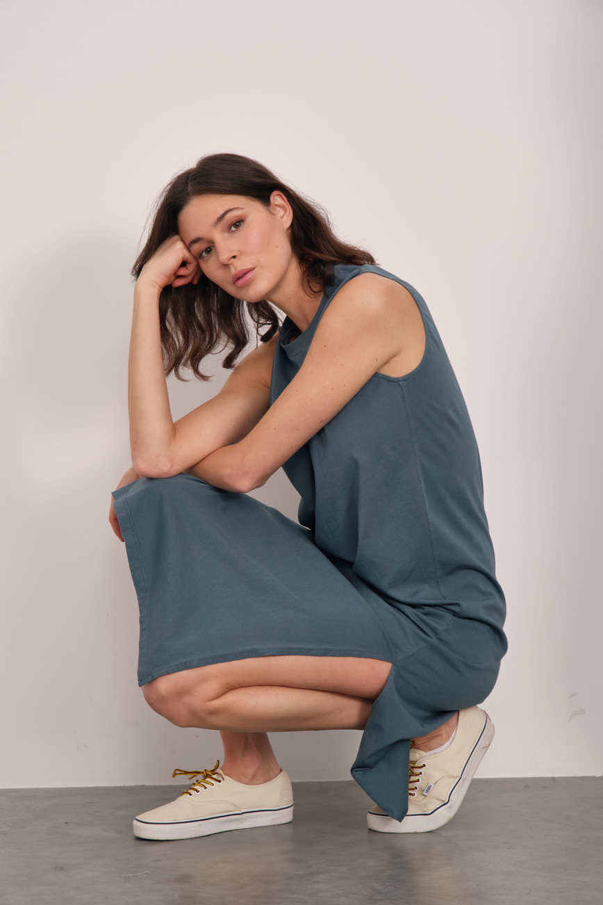 Garment-Dyed Cotton Midi Elbise