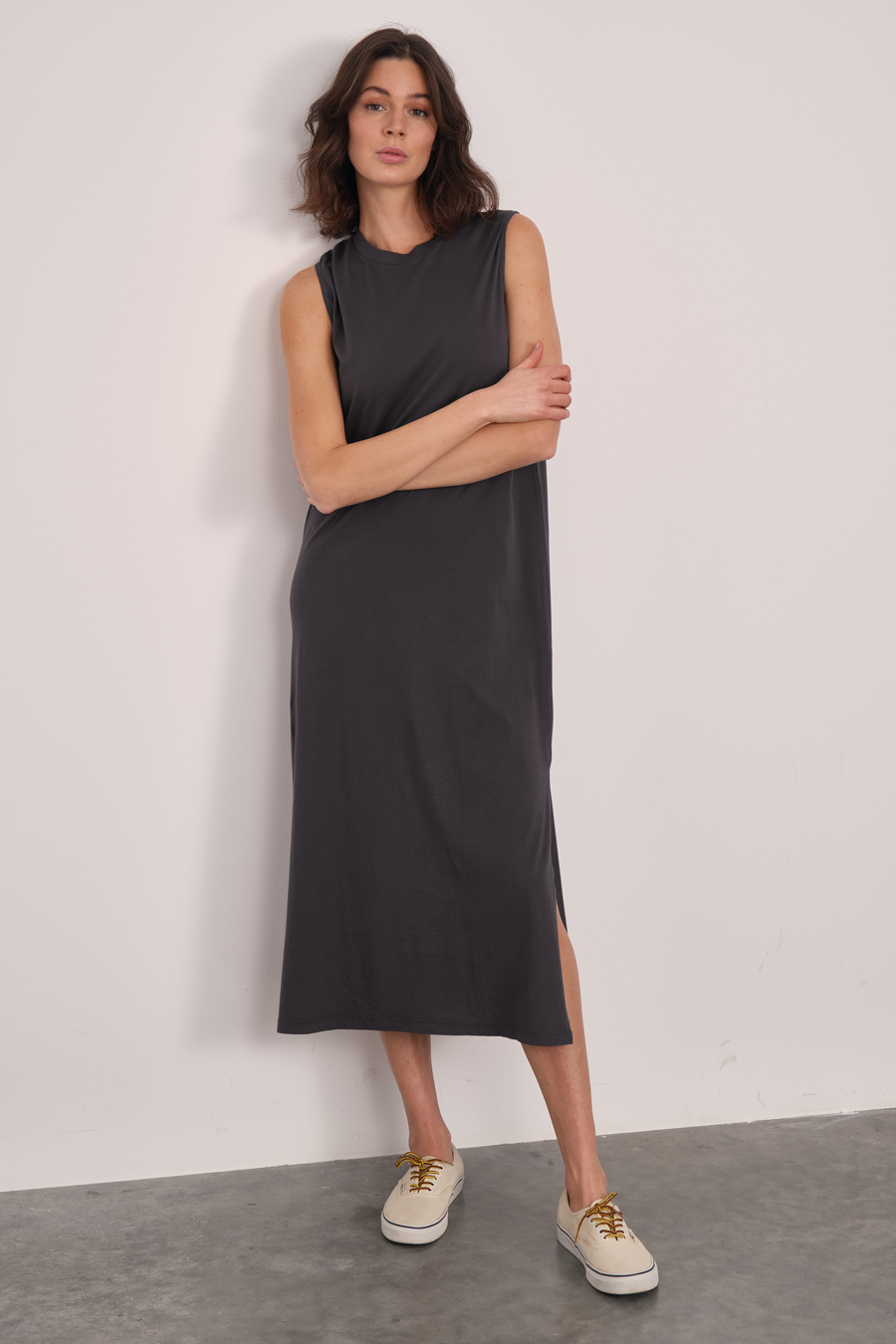 Garment-Dyed Cotton Midi Elbise