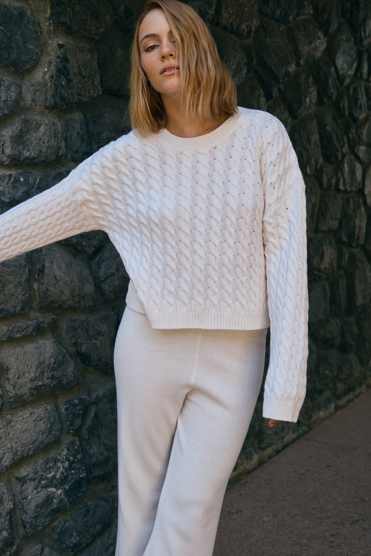 Cable Knit Crop Merino Triko