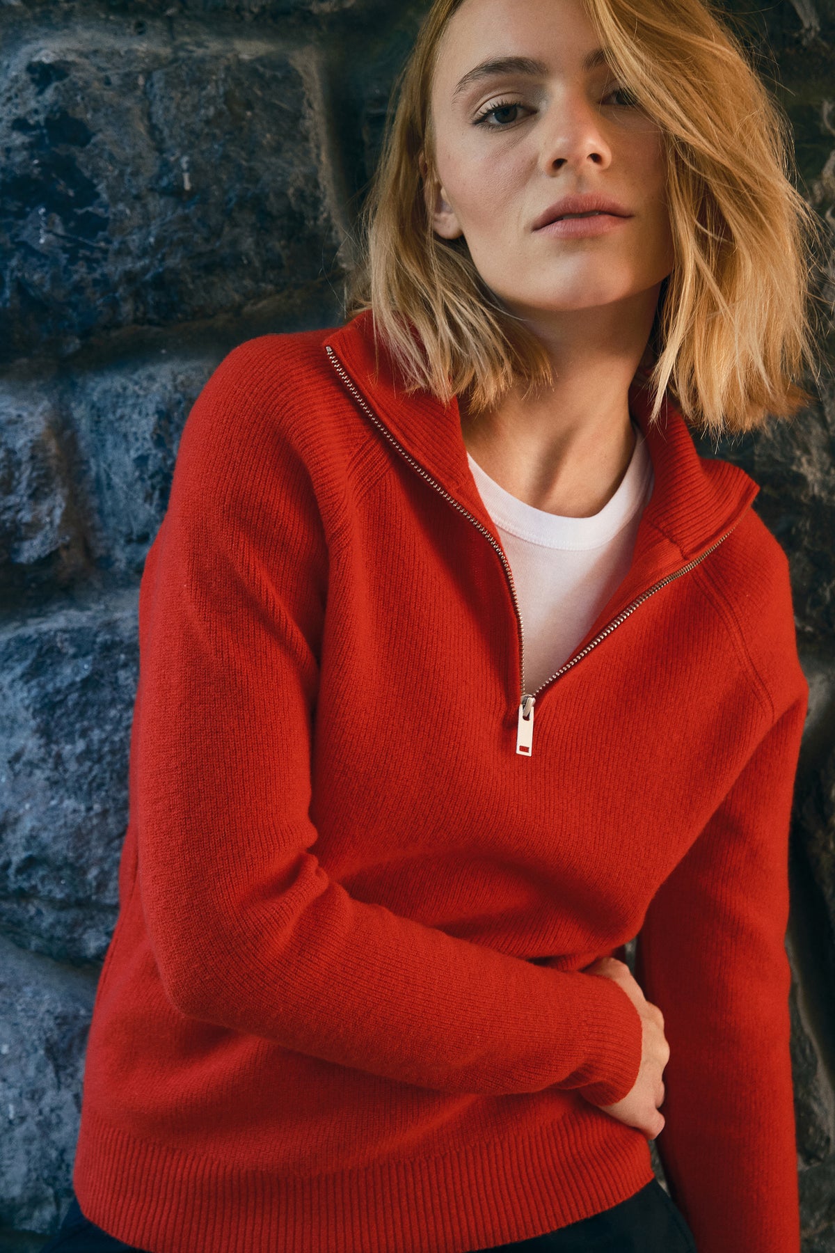 İnce Ribana Örgülü Yarım Fermuarlı Unisex Merino Triko