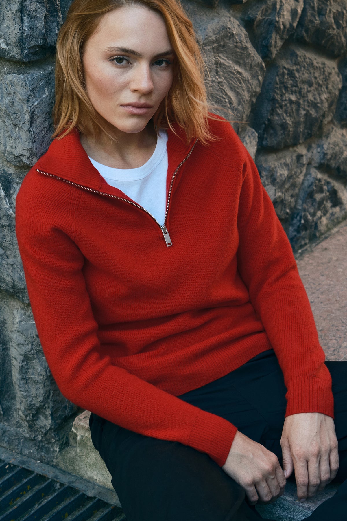 İnce Ribana Örgülü Yarım Fermuarlı Unisex Merino Triko