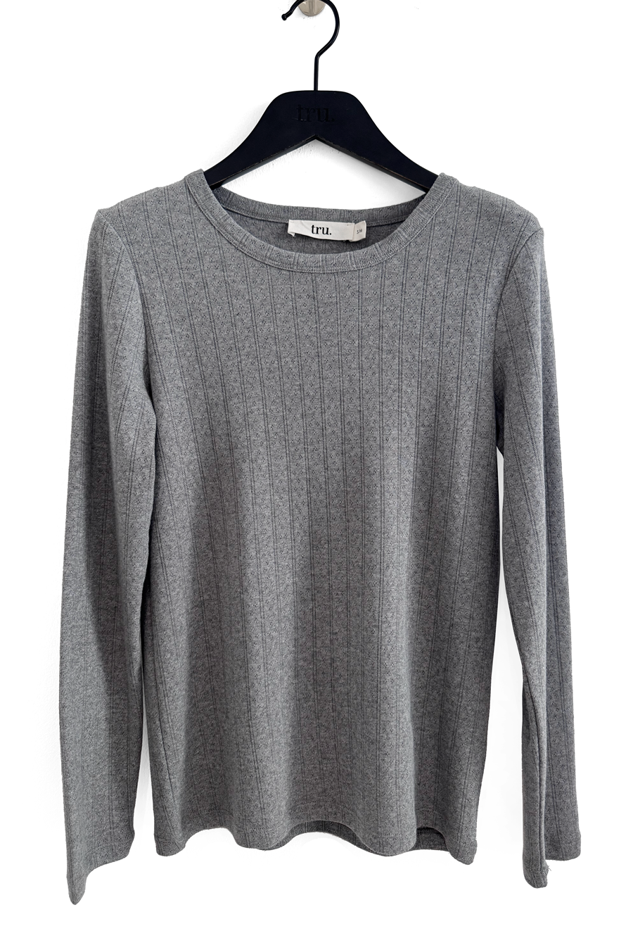 Pointelle Cotton Bisiklet Yakalı Uzun Kollu T-shirt