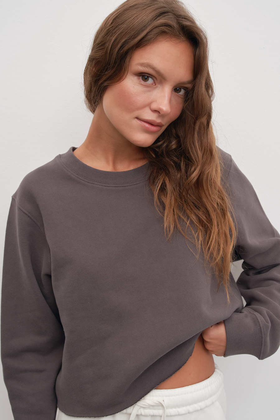 Cotton Fleece Cropped Oversize Sweatshirt