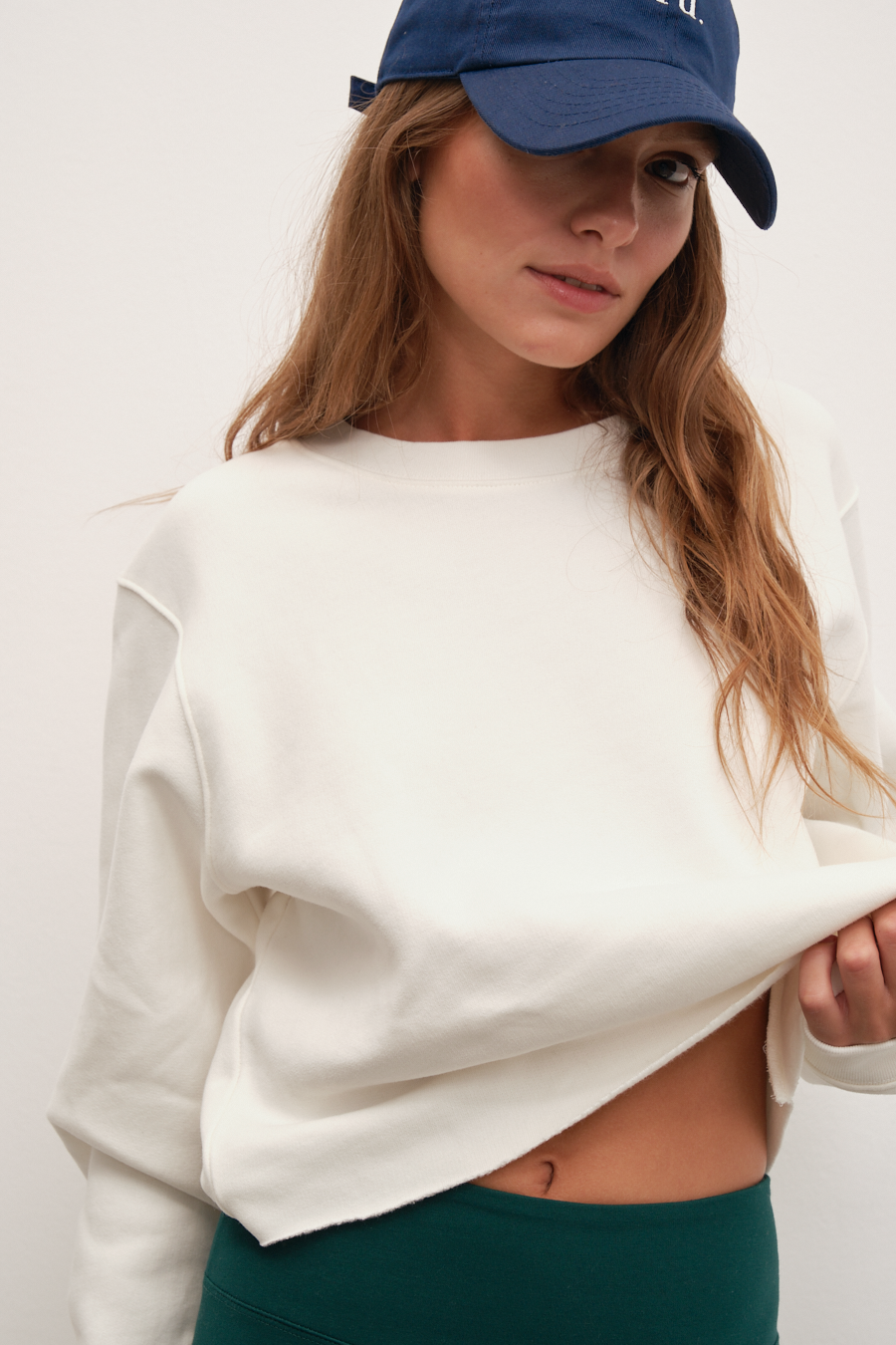 Cotton Fleece Cropped Oversize Sweatshirt