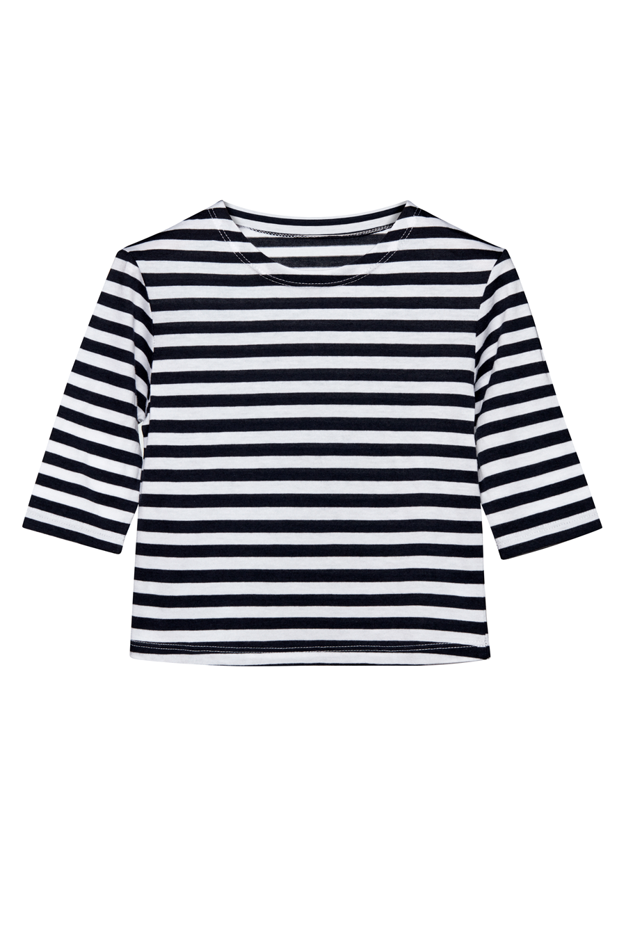 tru. Çocuk Lacivert/Beyaz Çizgili Düşük Omuzlu Uzun Kollu Breton Çocuk T-shirt